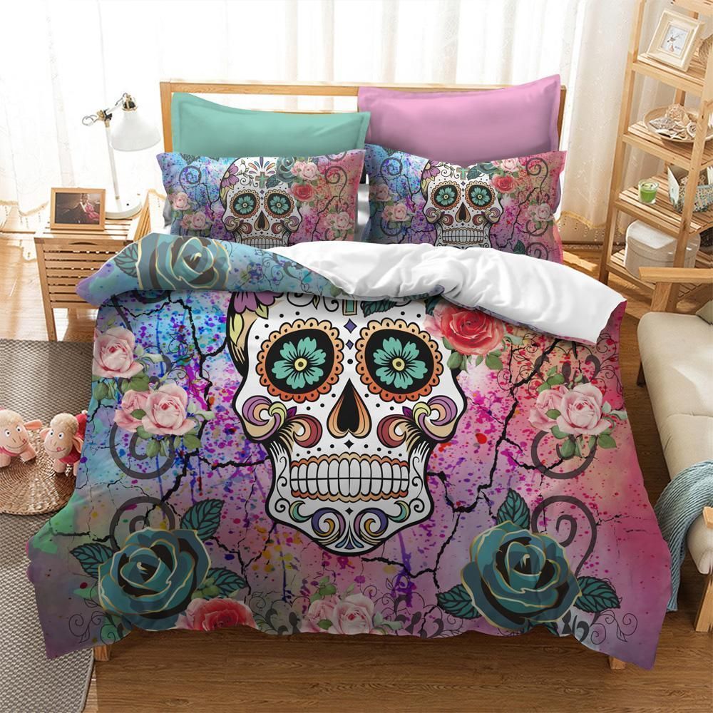 3d Skull Flower Eyes Flowers Bedding Set
