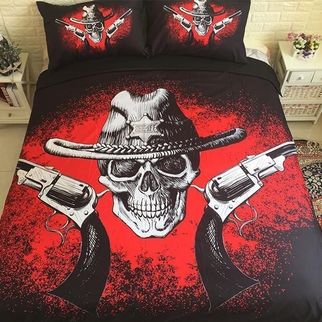 3D Skull Gun Bedding Set