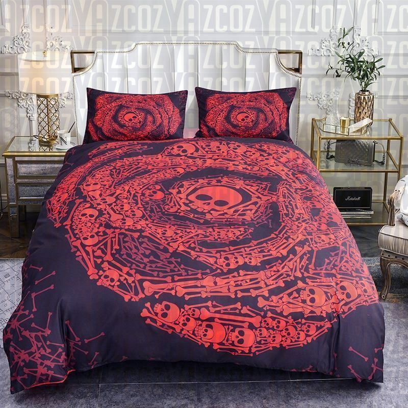 3d Skull Rose Pattern Bedding Set
