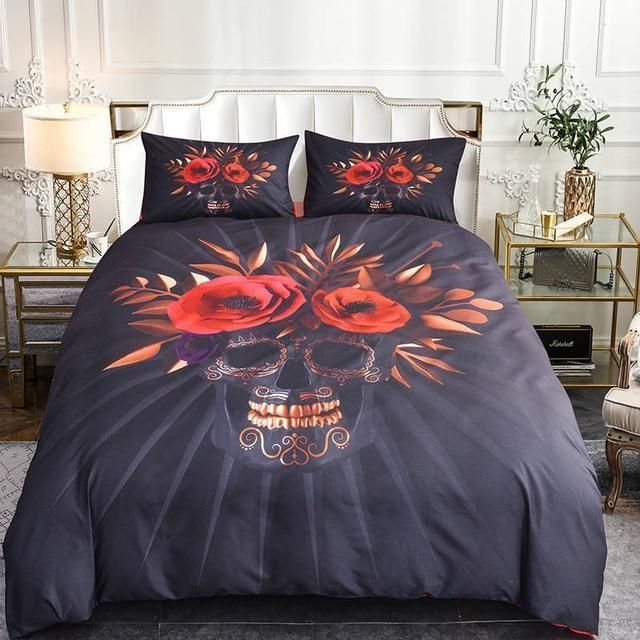 3d Skull Rose Pattern Bedding Set