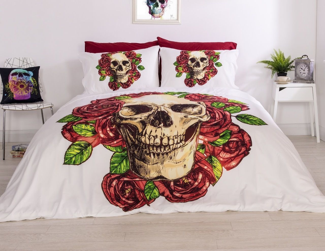3d Skull Roses Bedding Set