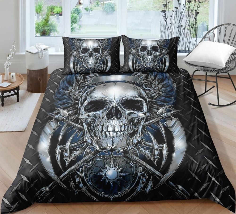 3D Skull Silver AX  Bedding Set