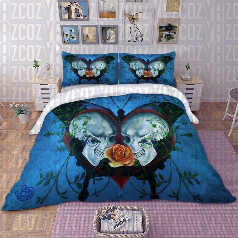 3d Skull Usa Butterfly Bedding Set