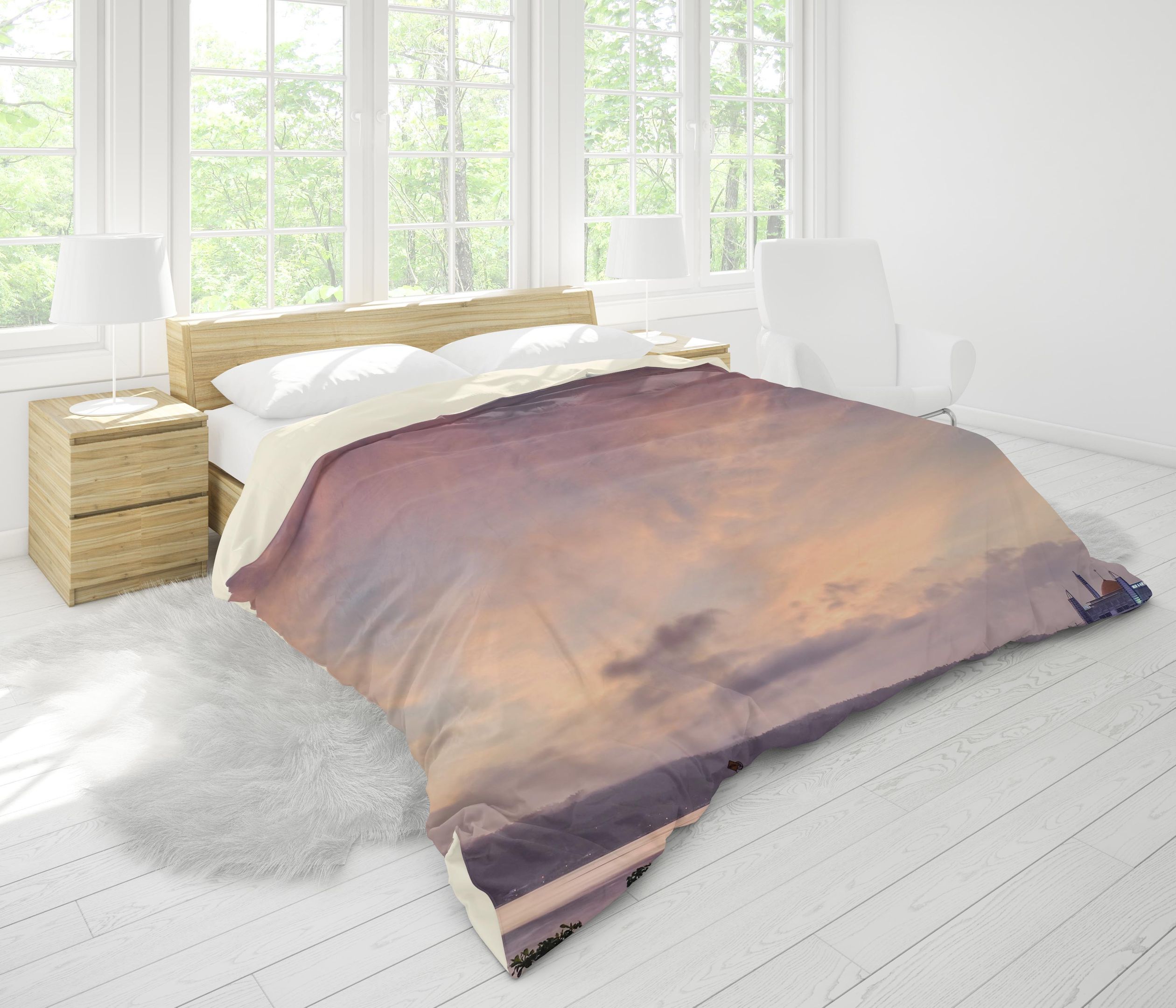 3d Sky House River Flower Road Bedding Set