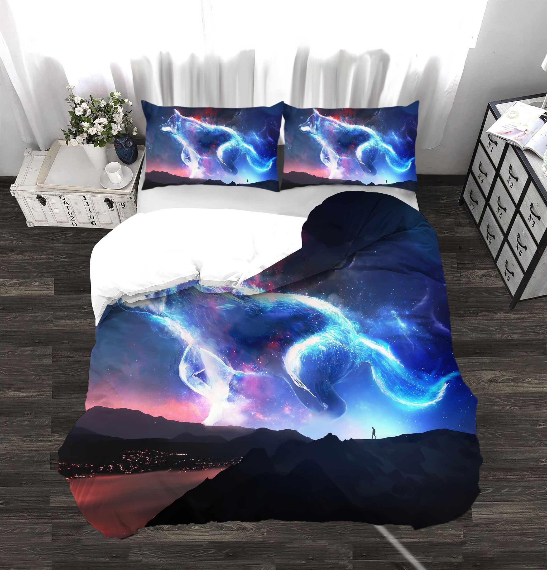 3d Sky Wolf Light Blue Bedding Set