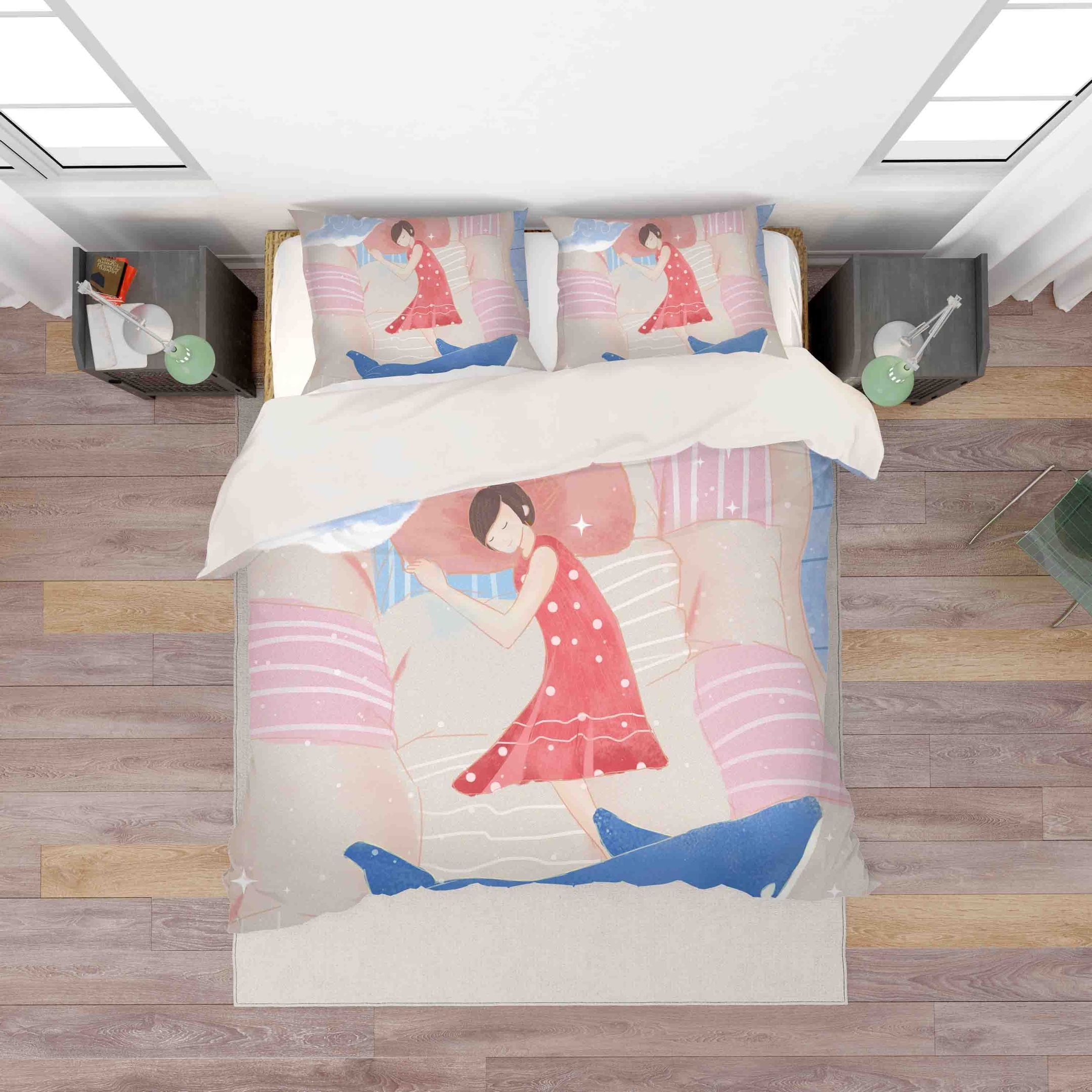 3d Sleep Whale Girl Bedding Set