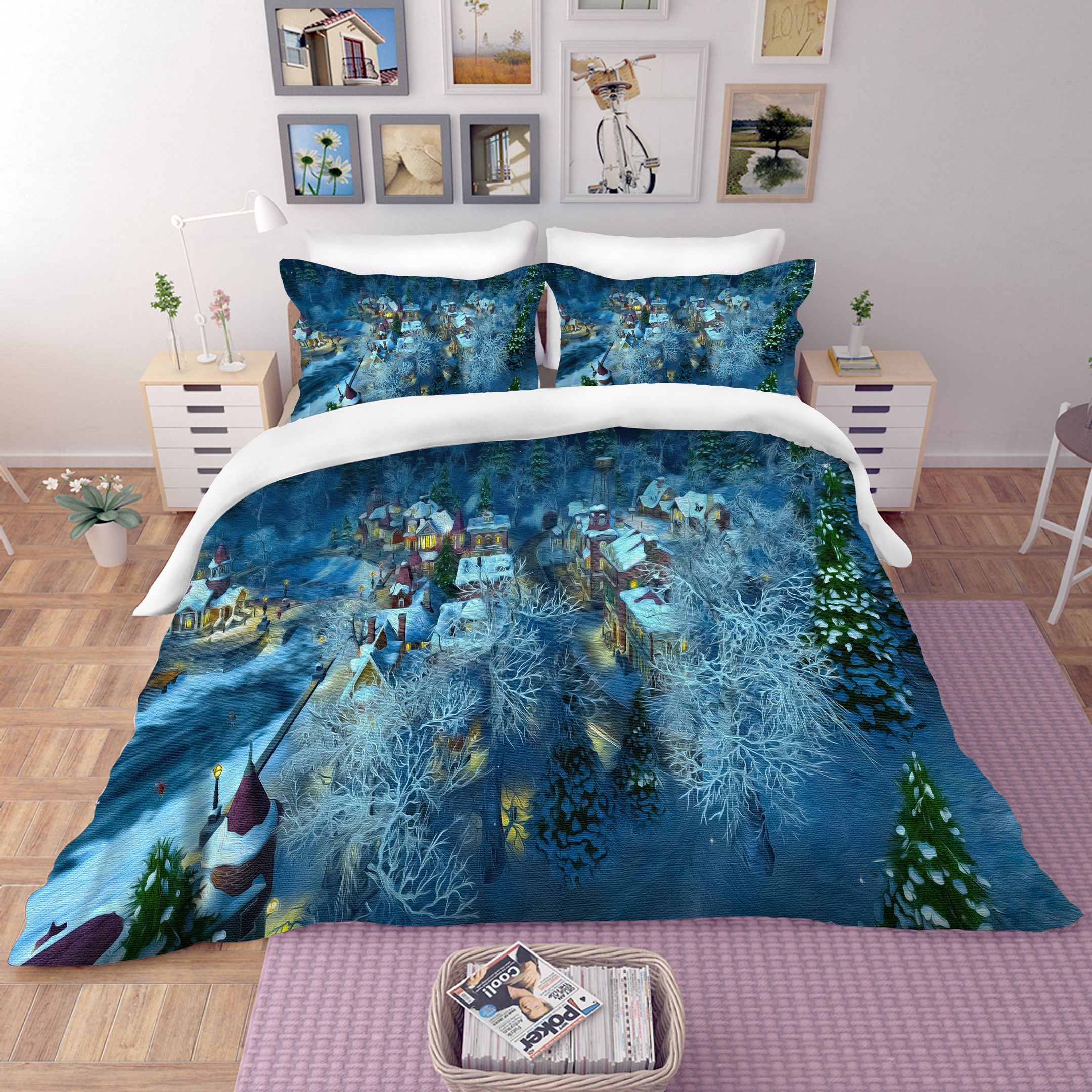 3d Snow Forest Village Bedding Set