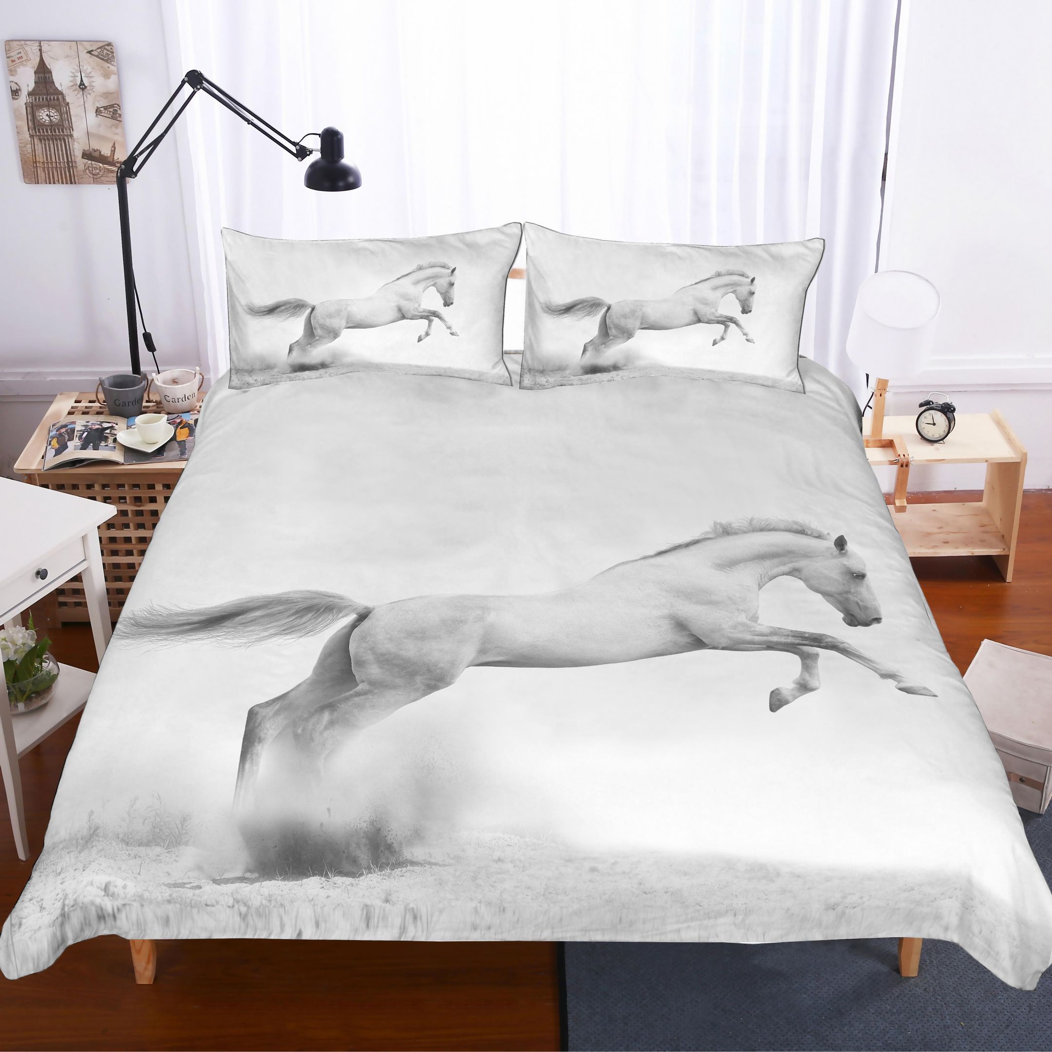 3d Snowfield Black White Animals Horse Bedding Set