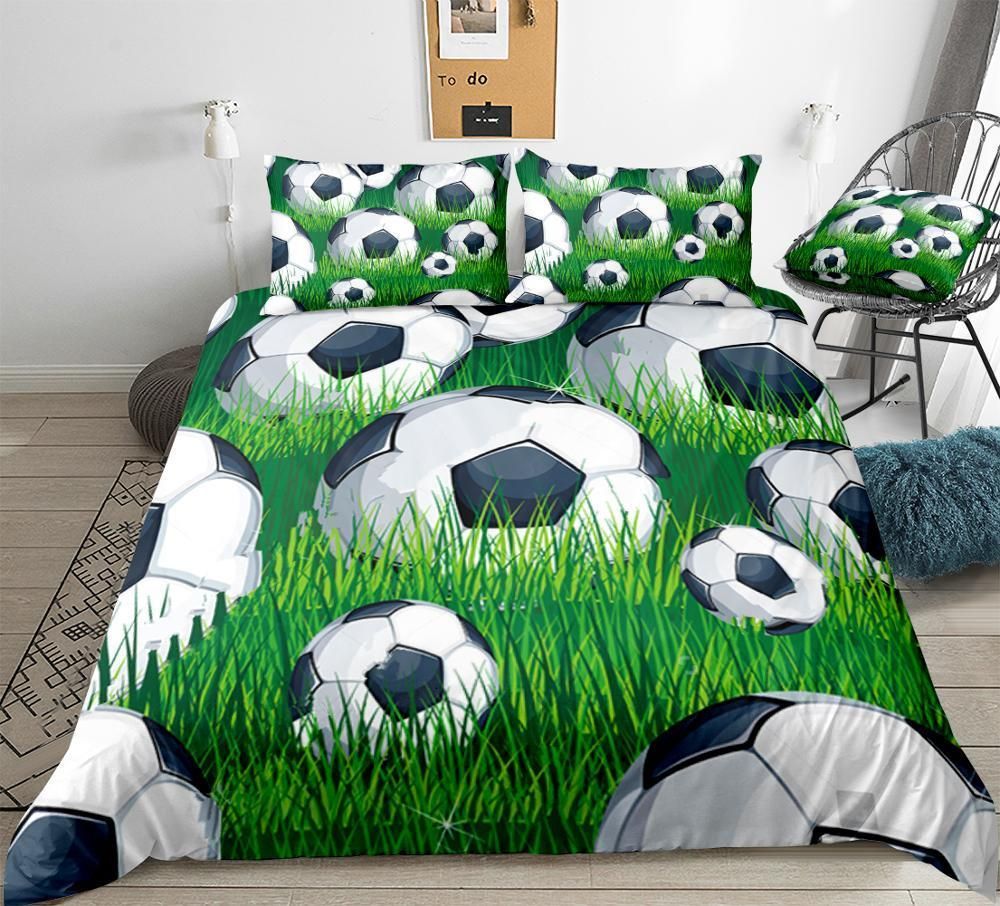 3d Soccer Ball On Grass Bedding Set
