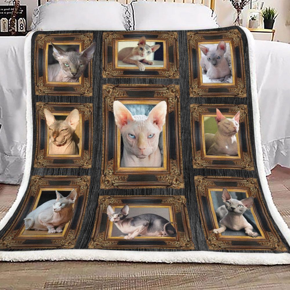 3d Sphynx Cat Portrait Sherpa Fleece Blanket