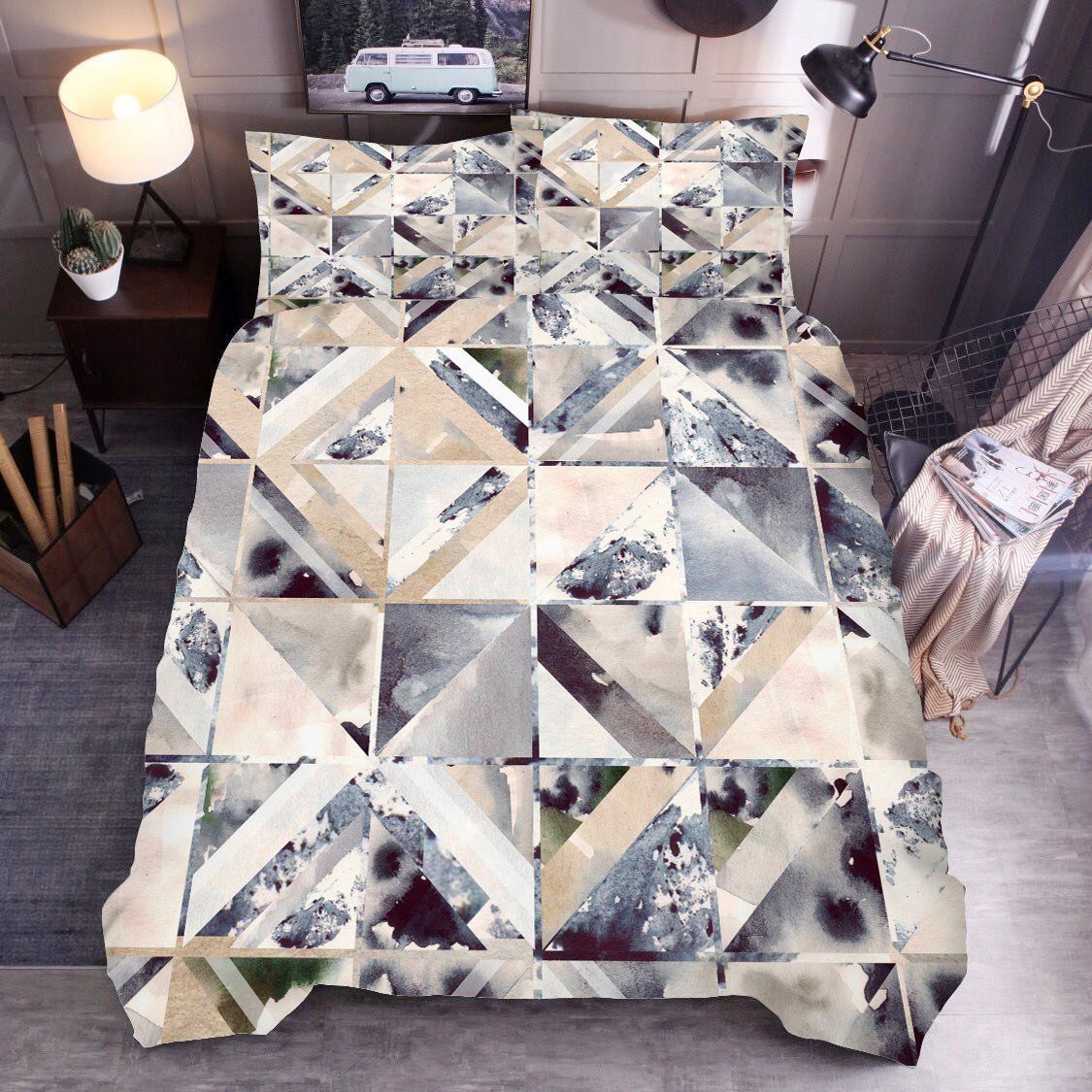 3d Square Triangle Marble Texture Bedding Set