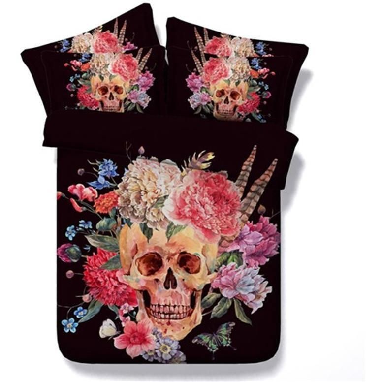 3D Sugar Flower Skull Bedding Set