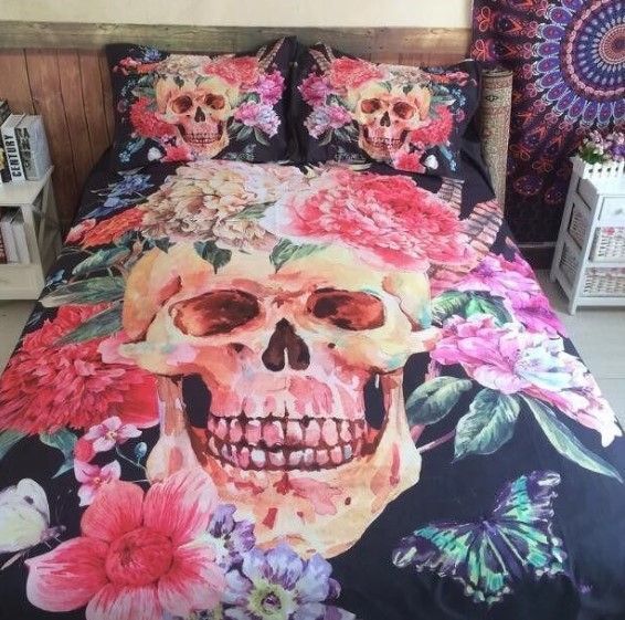 3d Sugar Flower Skull Bedding Set