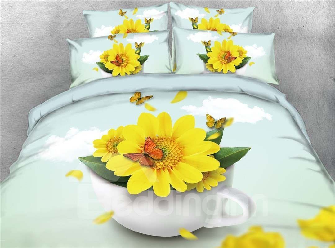 3D Sunflower And Butterfly Bedding Set