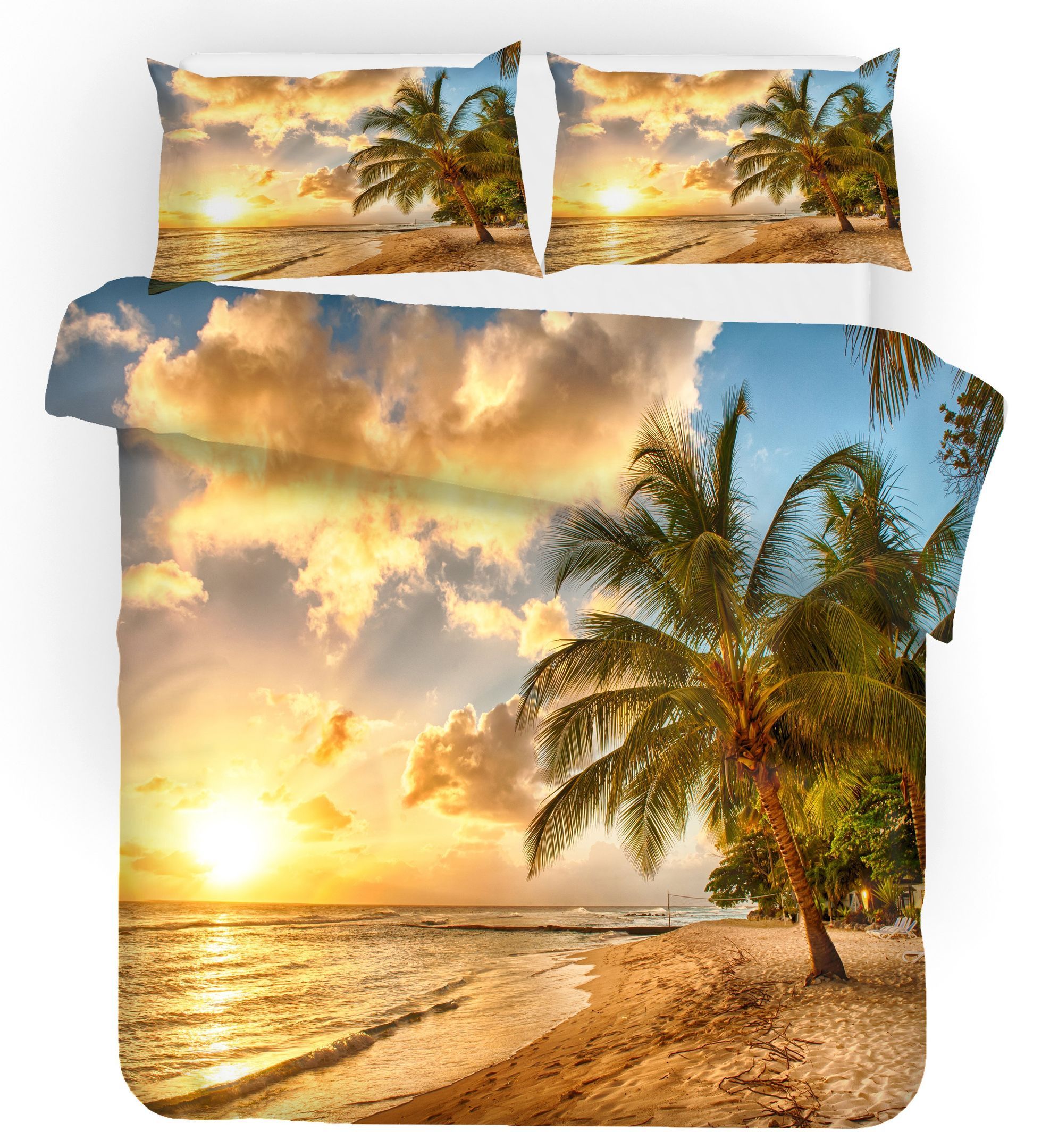3d Sunrise On Beach Palm Tree Bedding Set