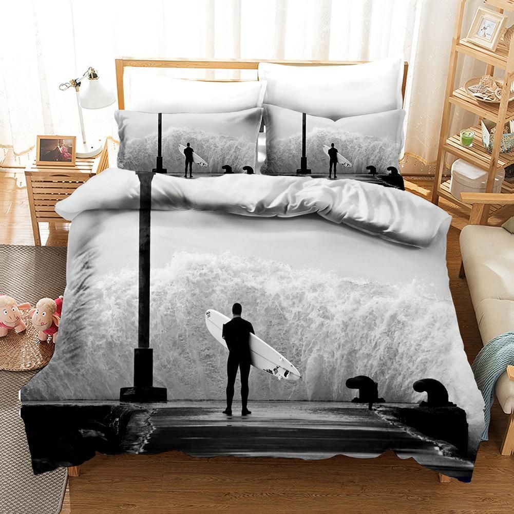 3d Surfer Sea Gray Bedding Set