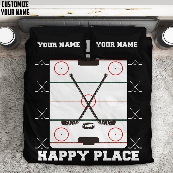 3D This Is My Happy Place Hockey Personalized Bedding Set