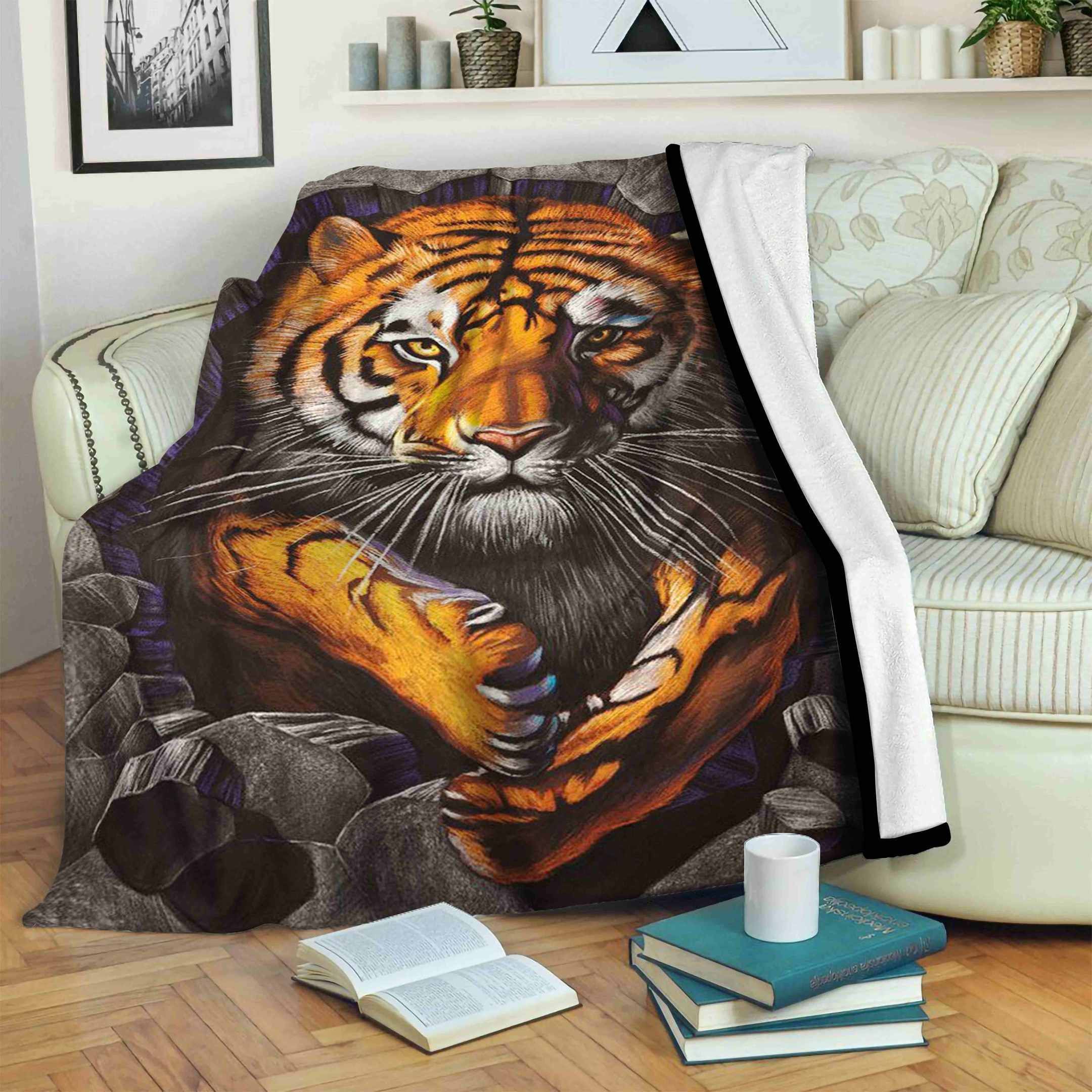 3D Tiger Sherpa Fleece Blanket Sleepy