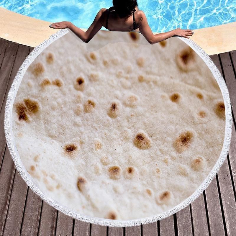 3d Traditional Food Tacos Printed Round Beach Towel