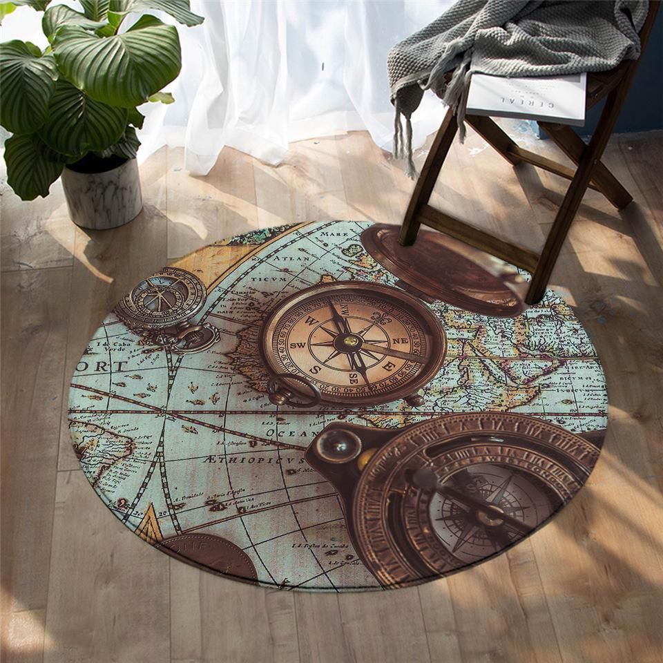3D Travel Compass Round Carpet