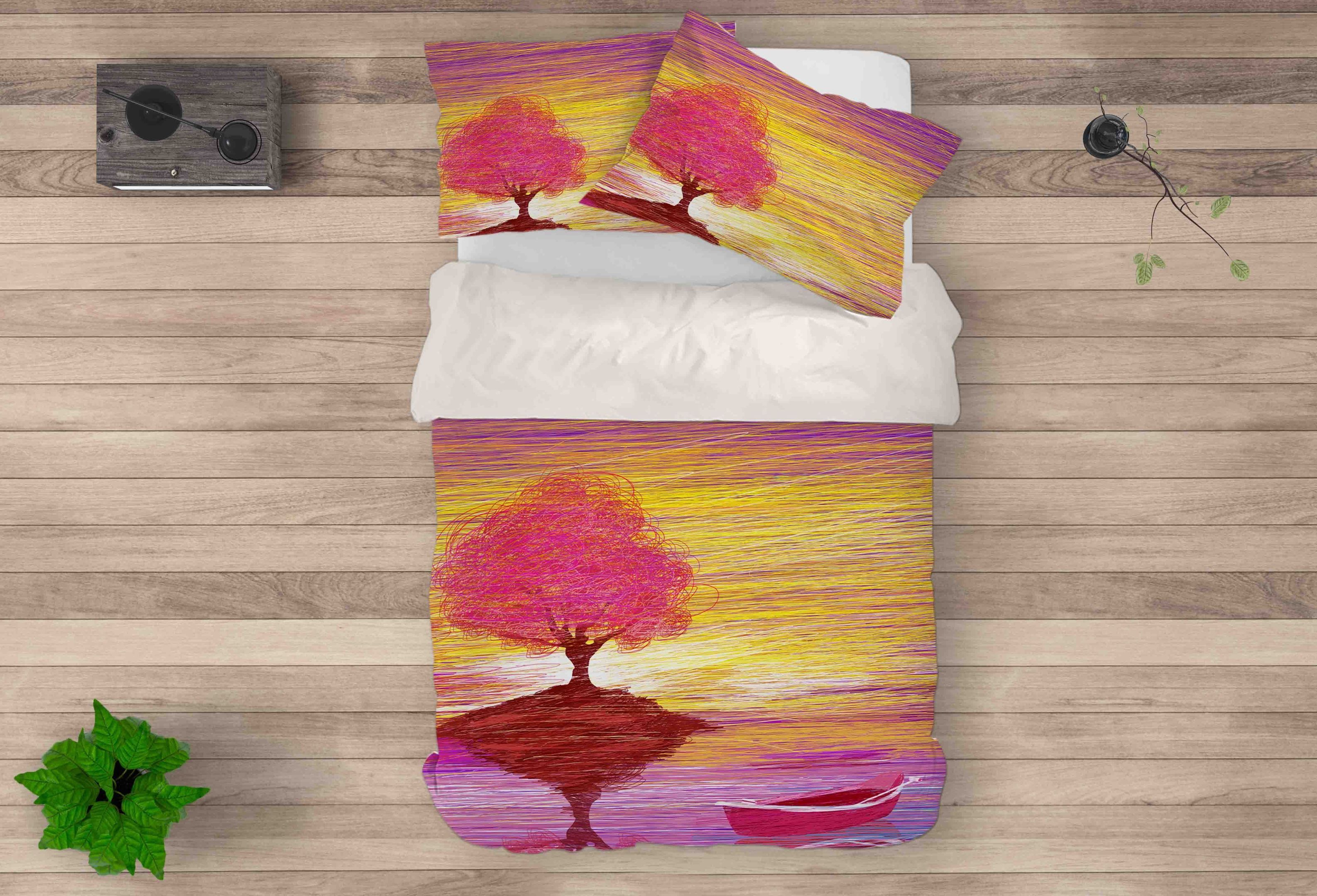 3d Tree Boat Printed Bedding Set
