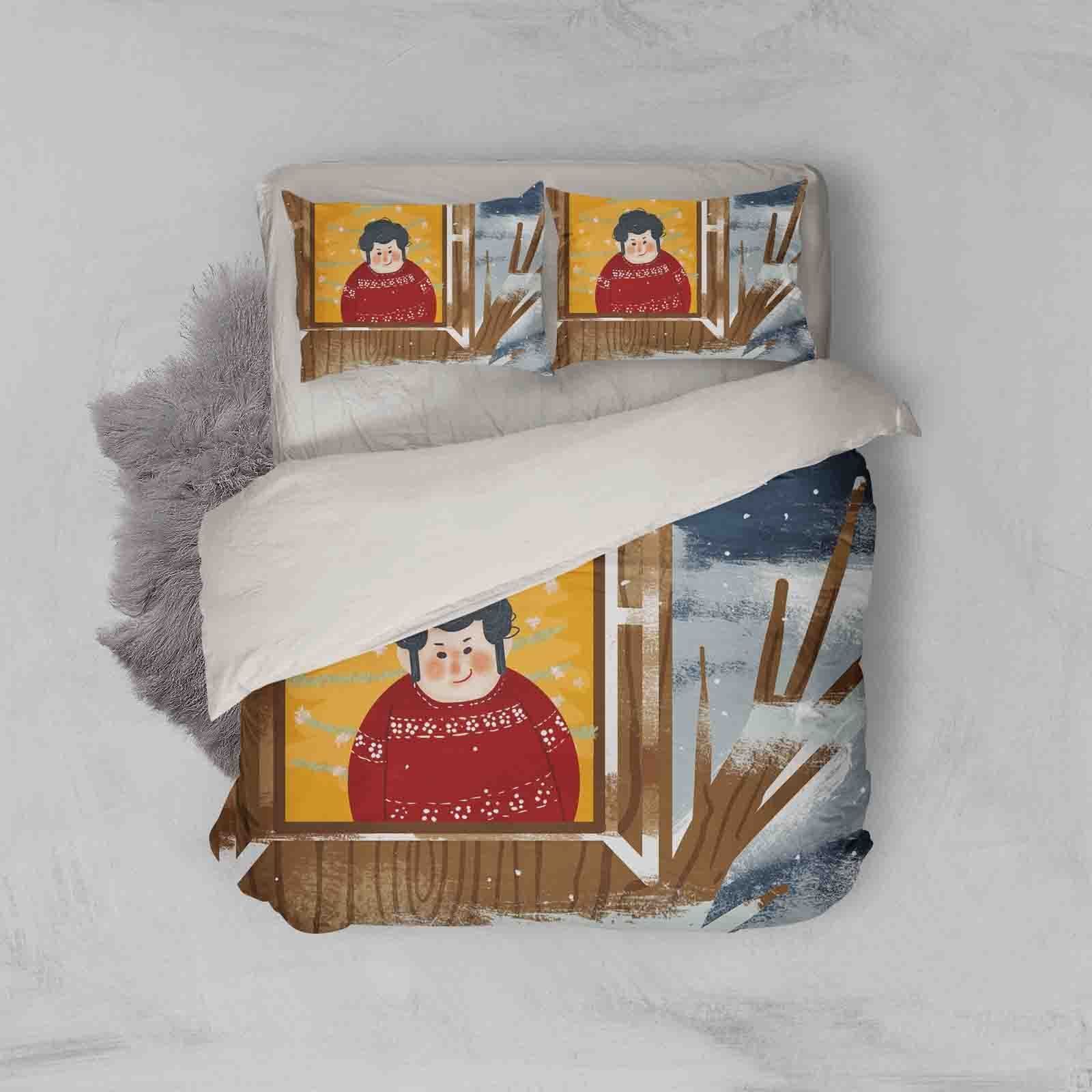 3d Tree Window Man Cartoon Bedding Set