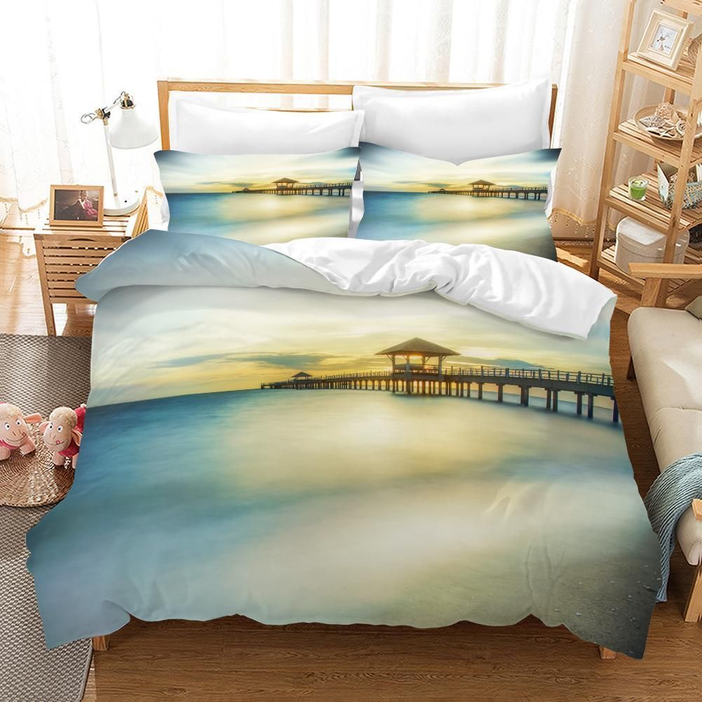 3d Trestle Bridge Clouds Landscape Bedding Set
