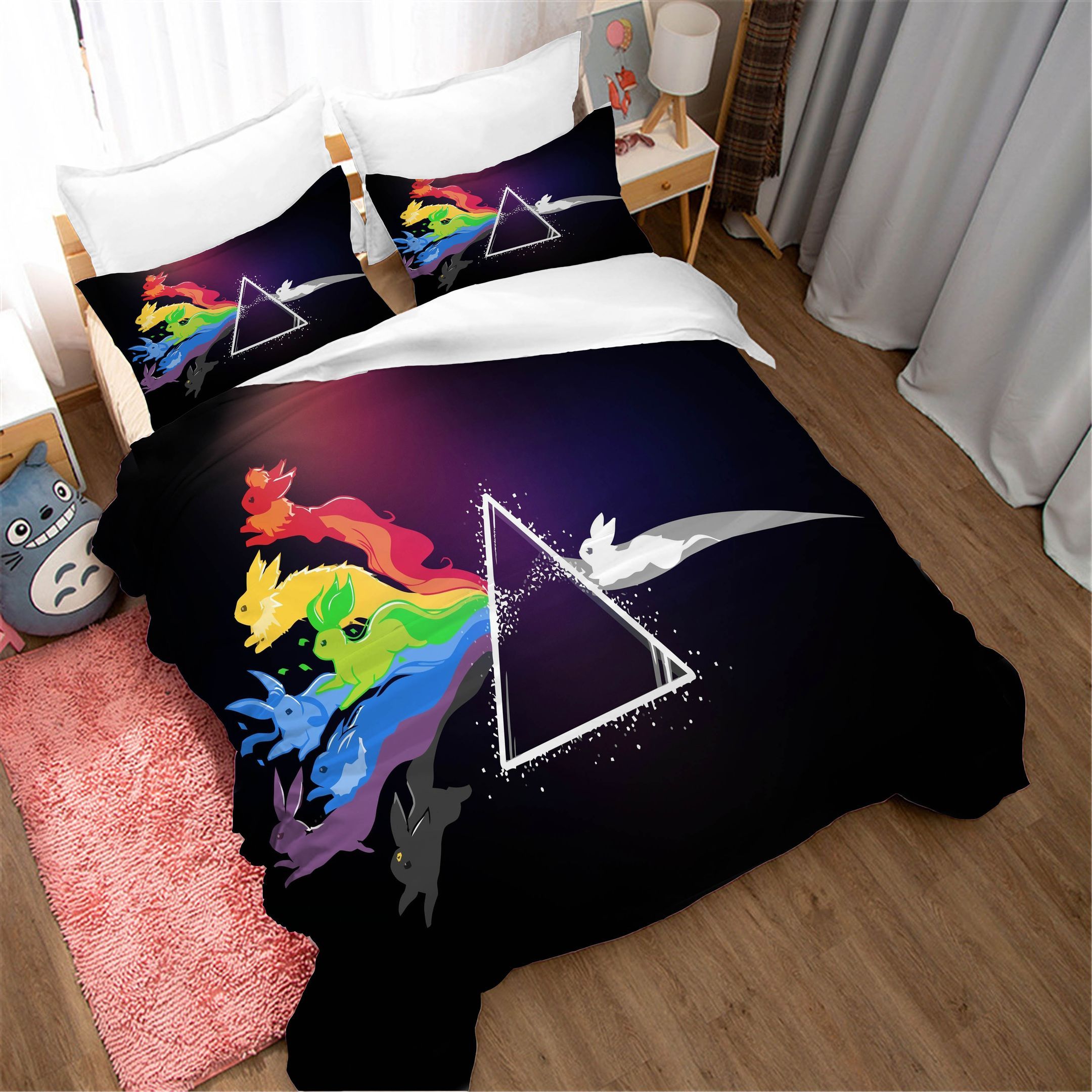 3d Triangle Rabbit Rainbow Bedding Set