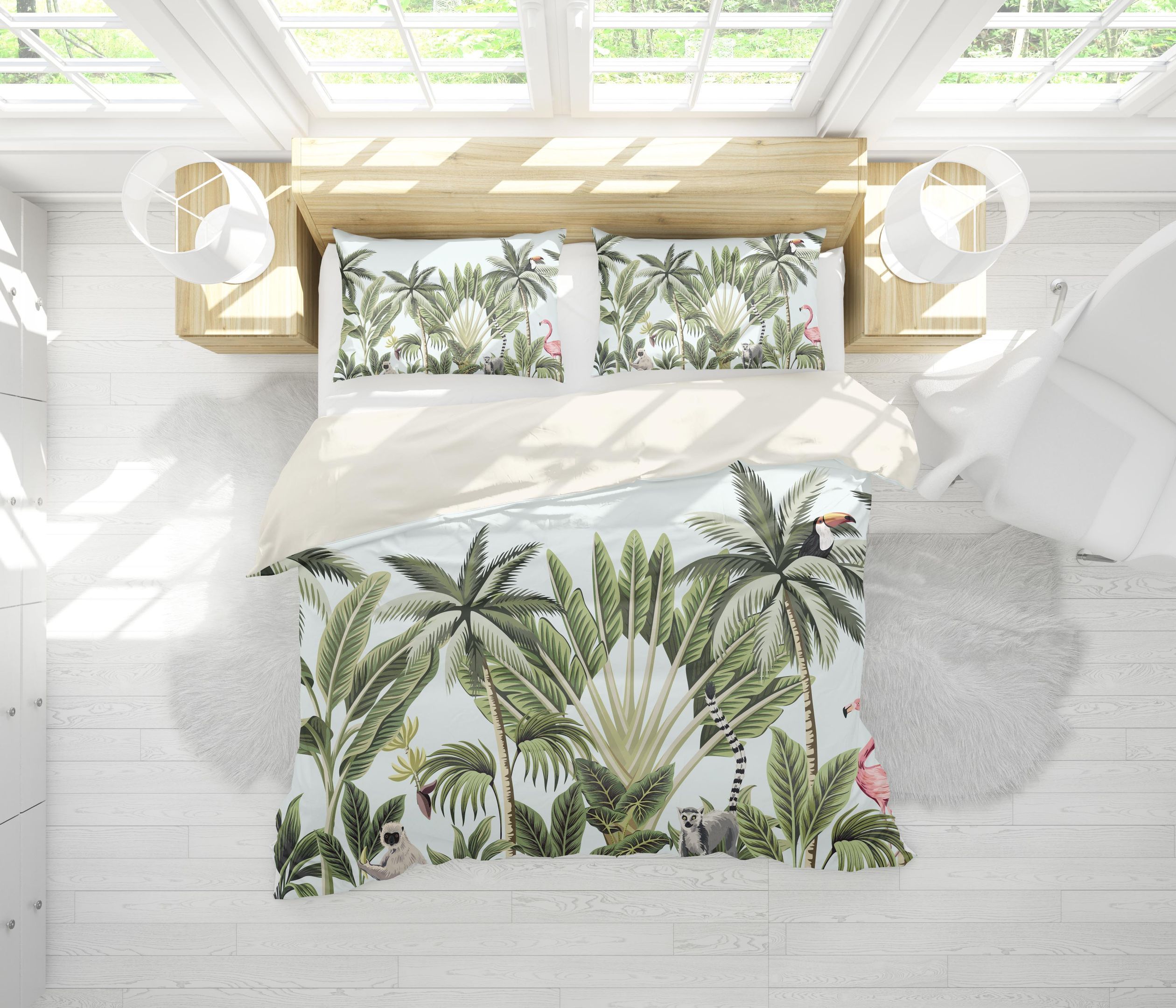 3d Tropical Plants Monkey Flamingo Bedding Set