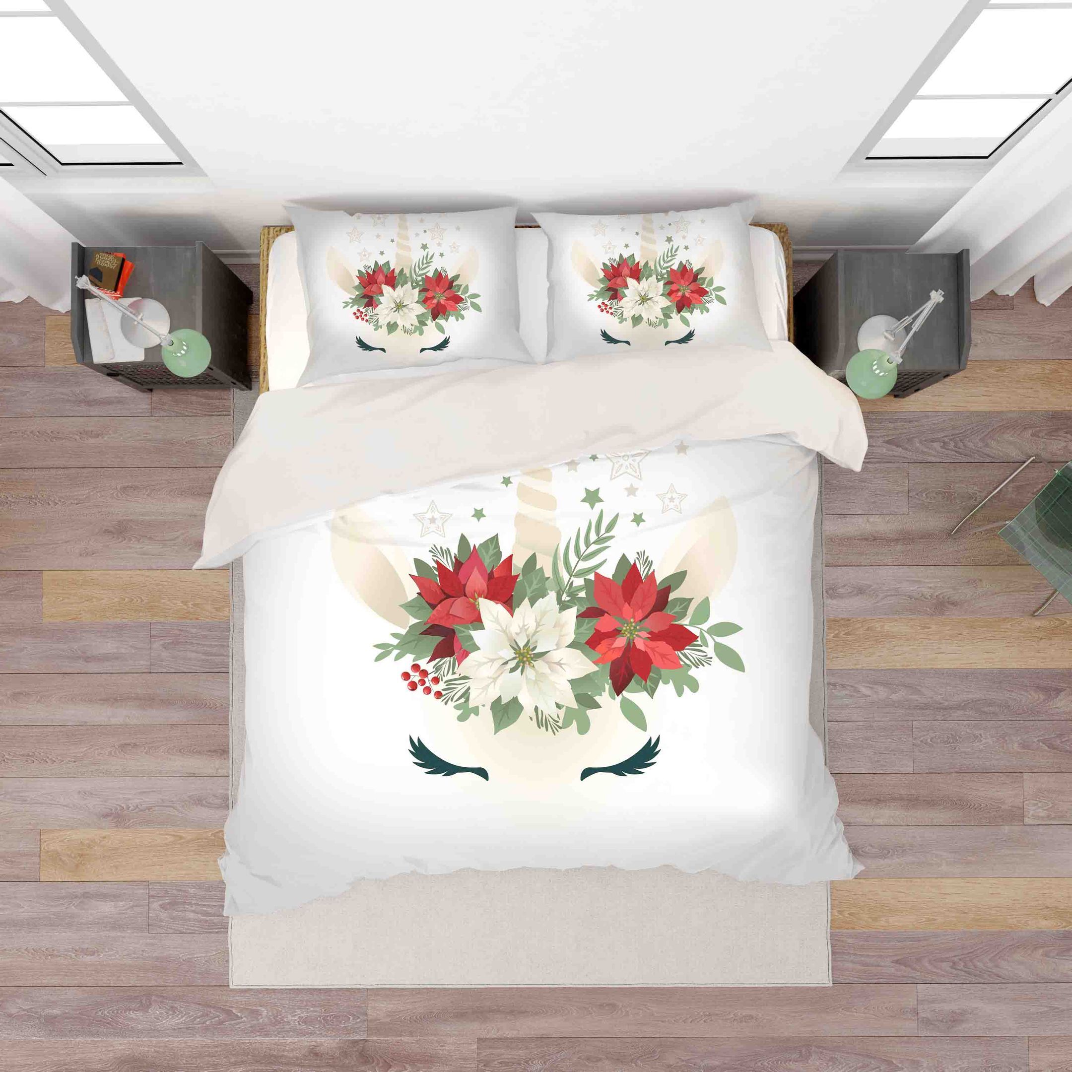 3d Unicorn Horn With Flowers Eyes Bedding Set