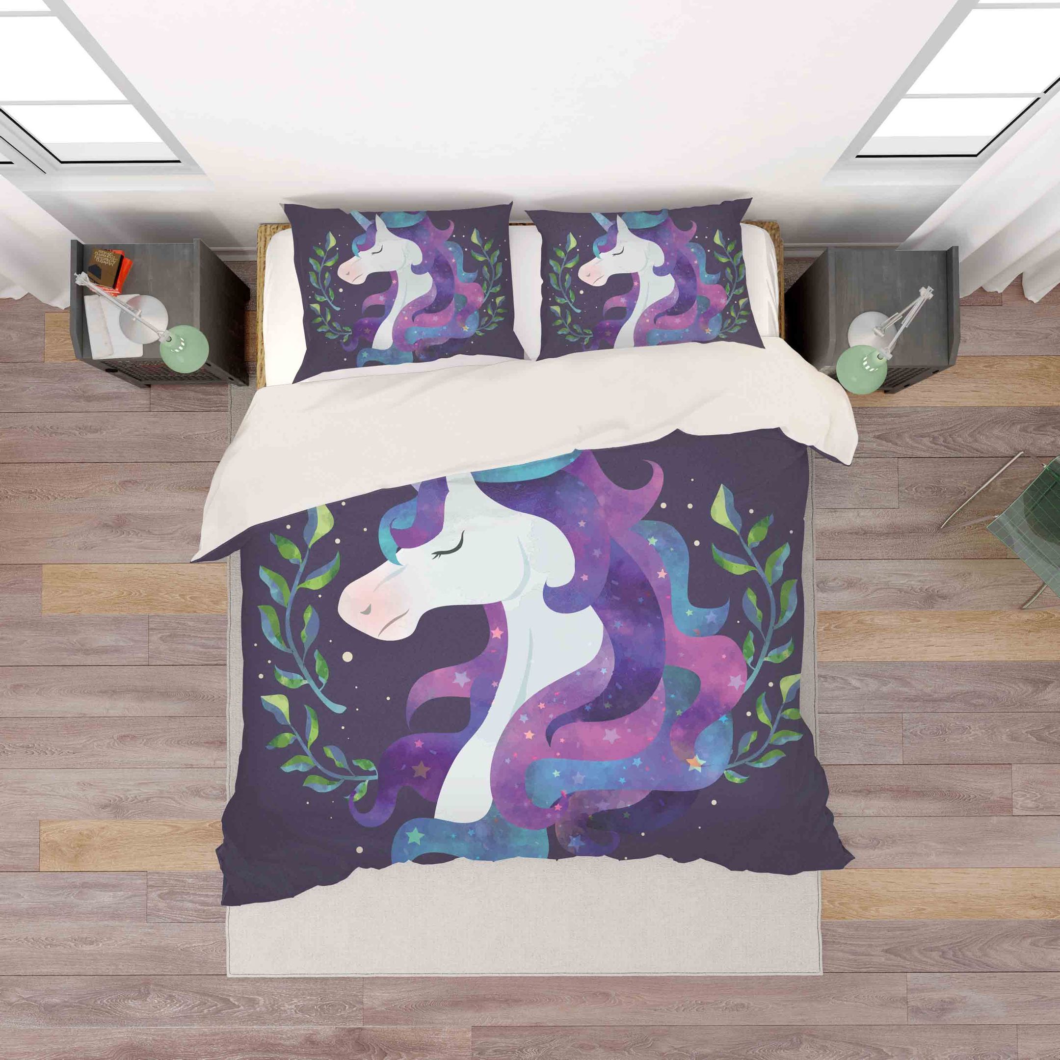 3d Unicorn Purple Comfortable Bedding Set