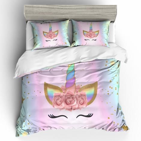 3D Unicorn Water Color Over Printed Bedding Set