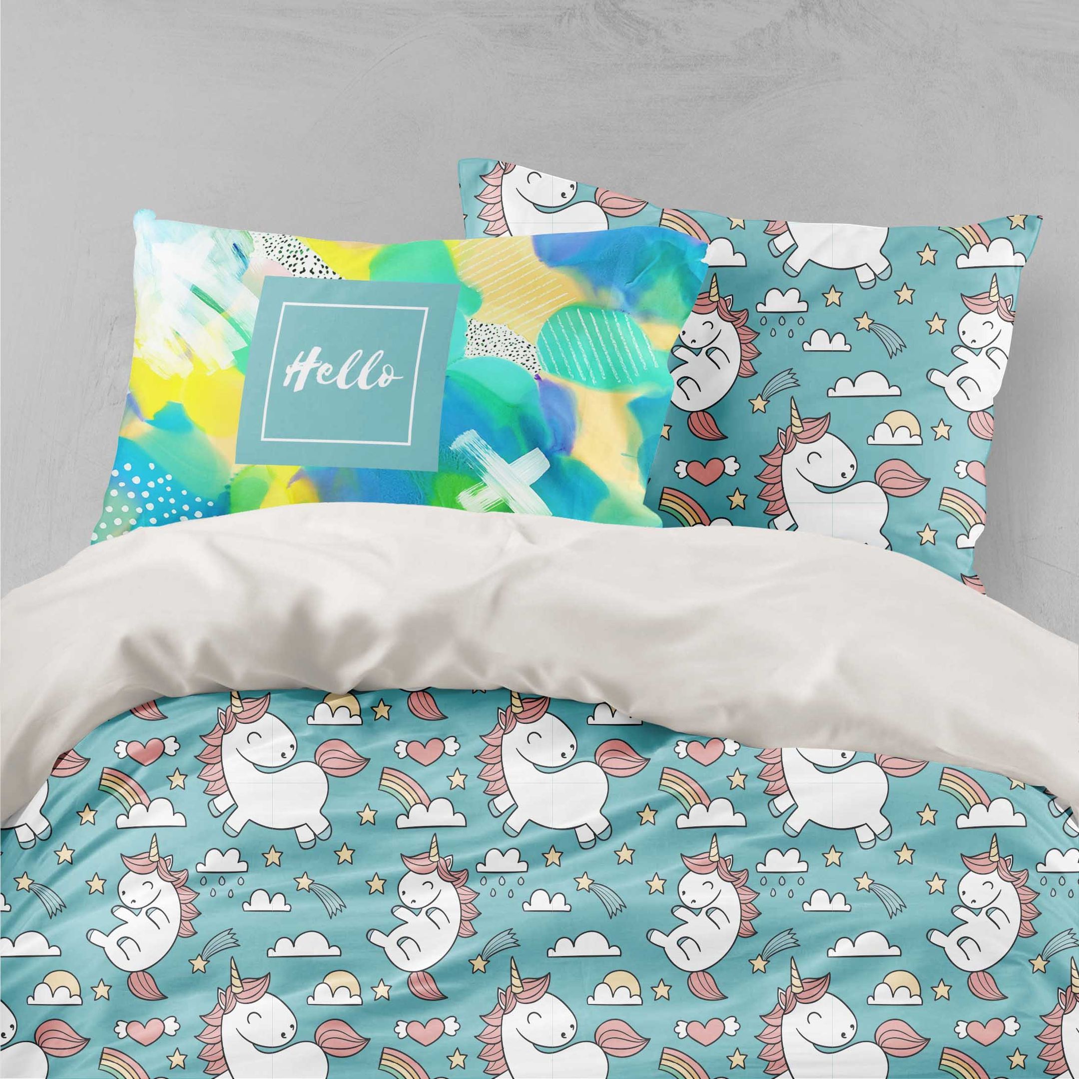 3d Unicorn White Clouds Bedding Set