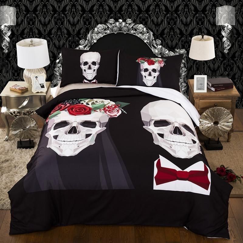 3D Unique Wedding Skull Bedding Set