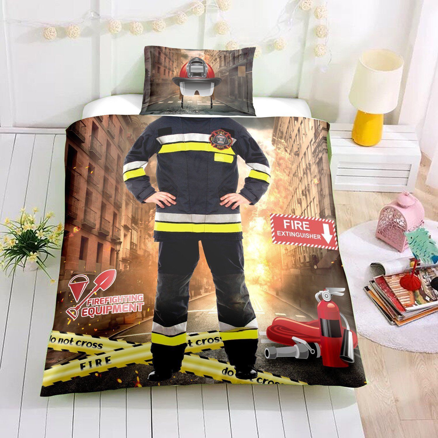 3d Usa Firefighter Hero Bedding Set
