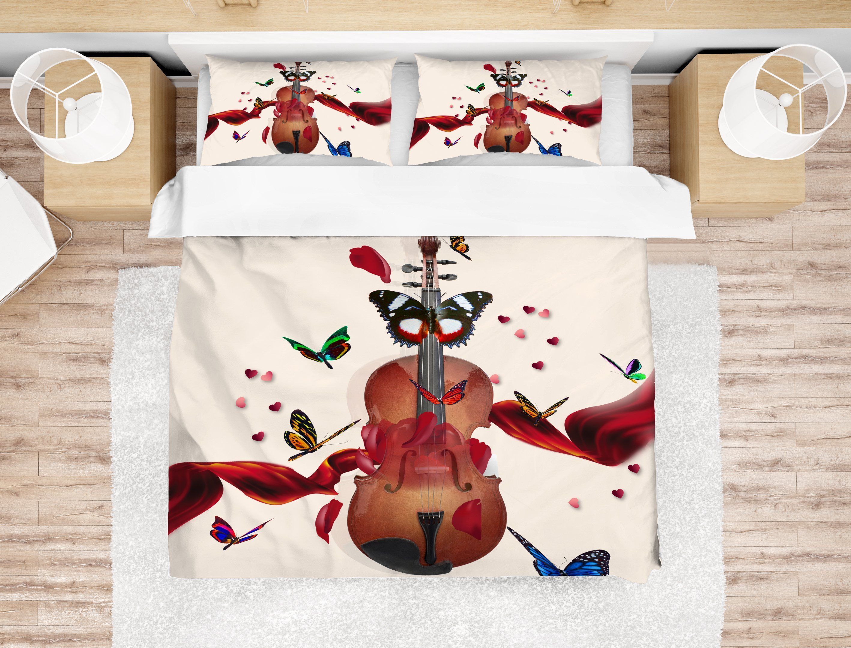 3d Violin Butterfly Bedding Set