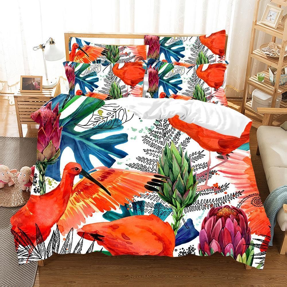 3d Watercolor Bird Floral Leaves Bedding Set
