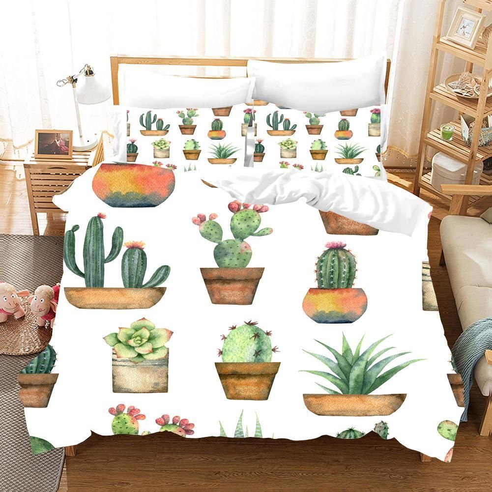 3d Watercolor Bonsai Cactus Bedding Set