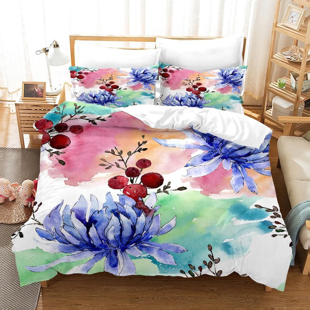 3d Watercolor Chrysanthemum Fruits Bedding Set