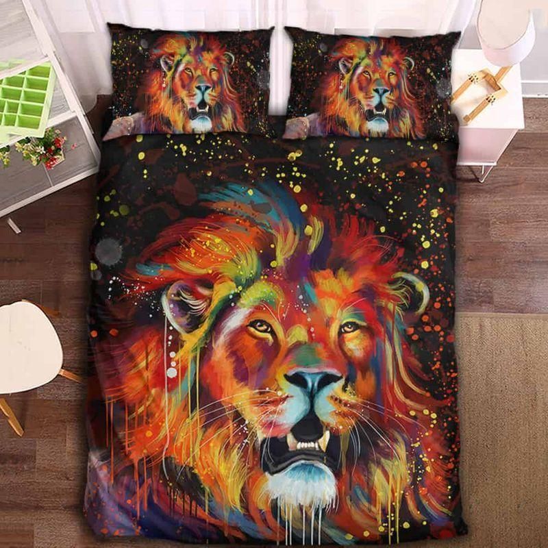 3D Watercolor Galaxy Lion Printed Bedding Set