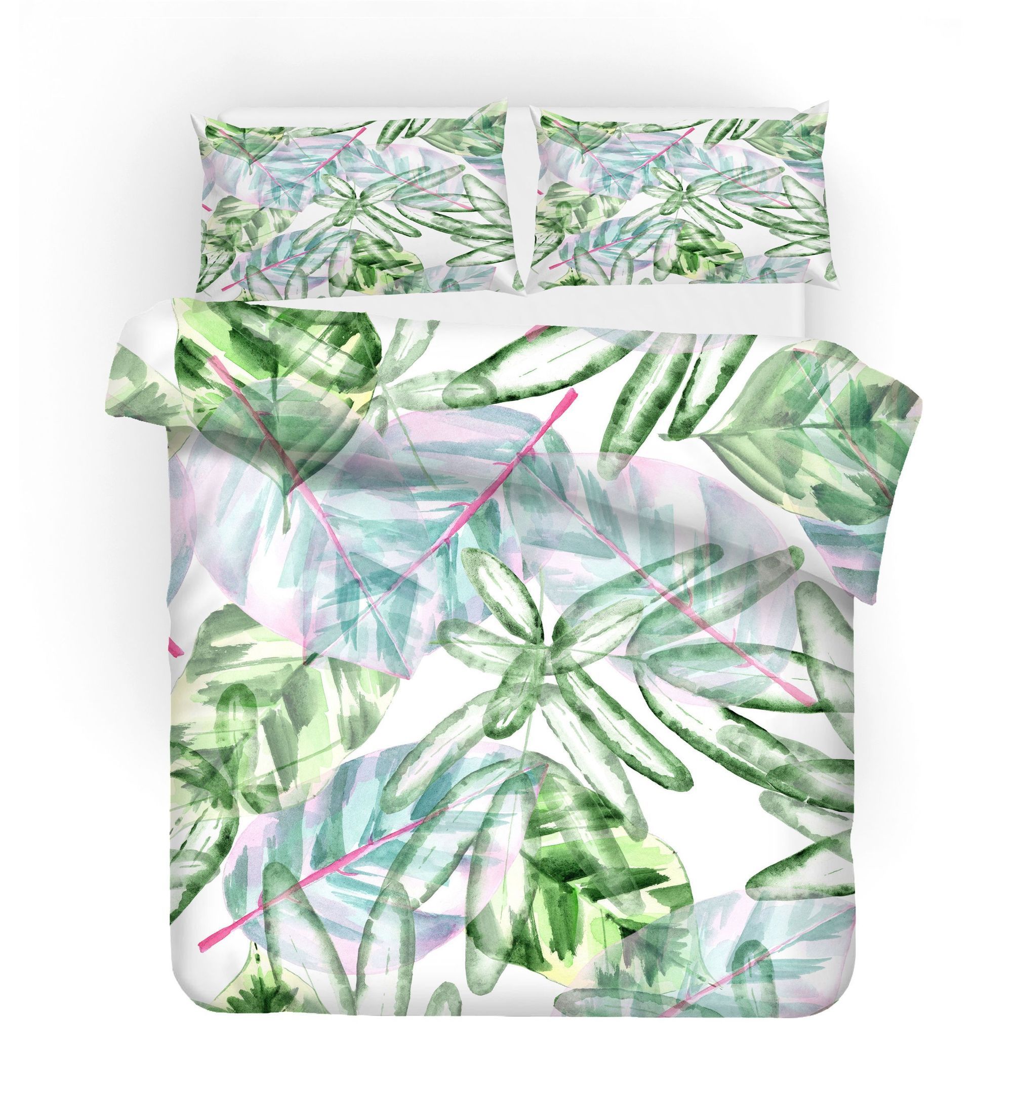 3d Watercolor Green Leaves Bedding Set