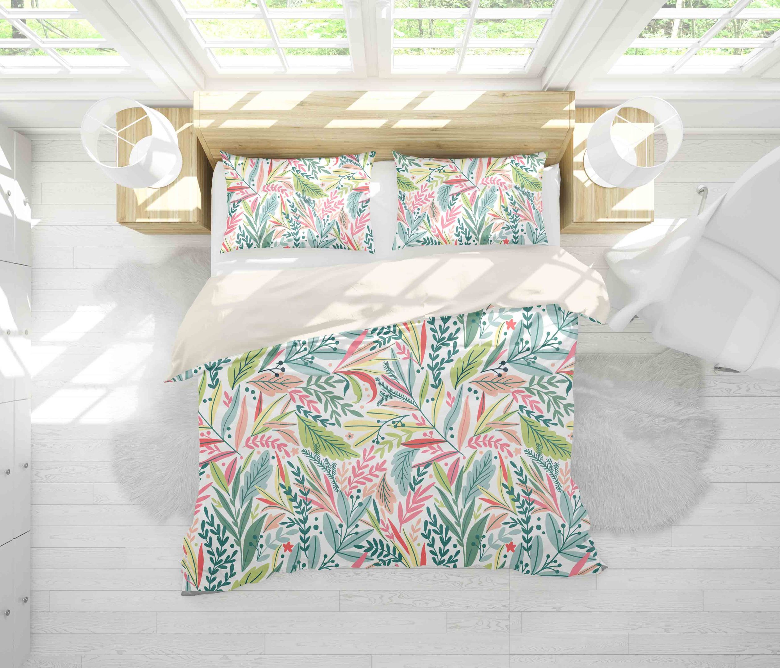 3d Watercolor Leaves Bedding Set