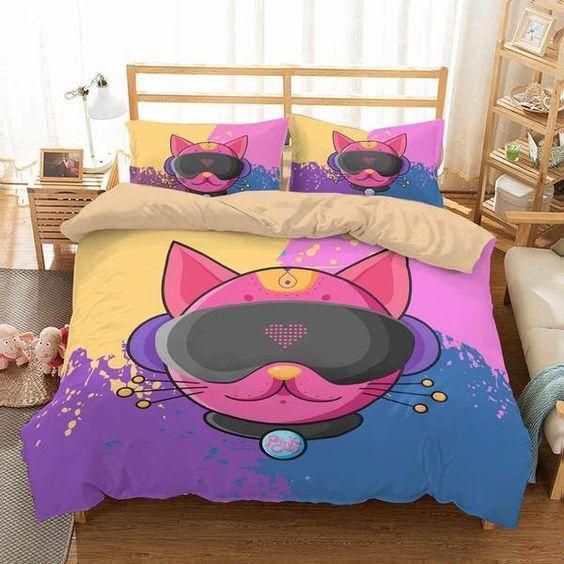 3d Watercolor Pinkcat Bedding Set