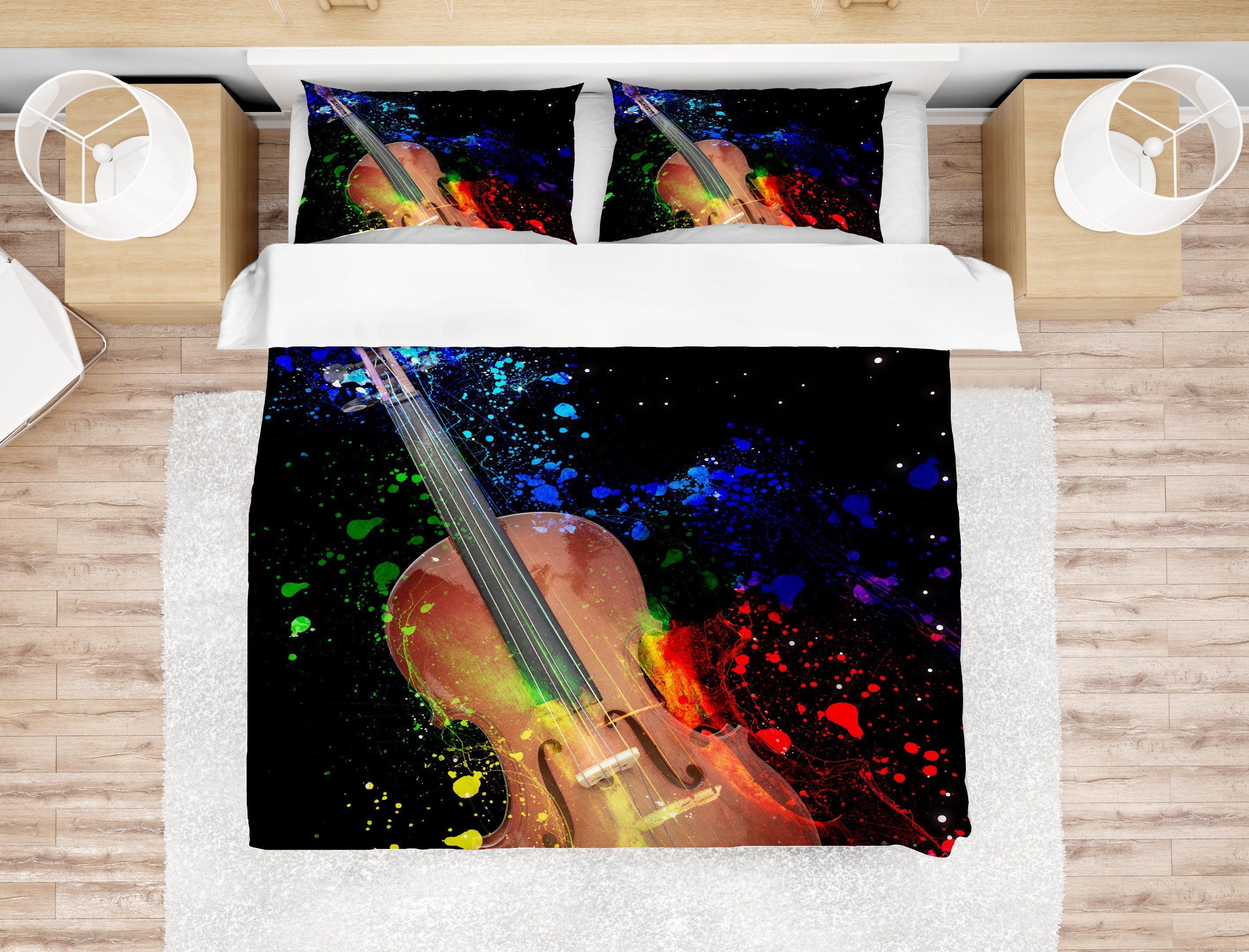 3d Watercolor Violin Bedding Set