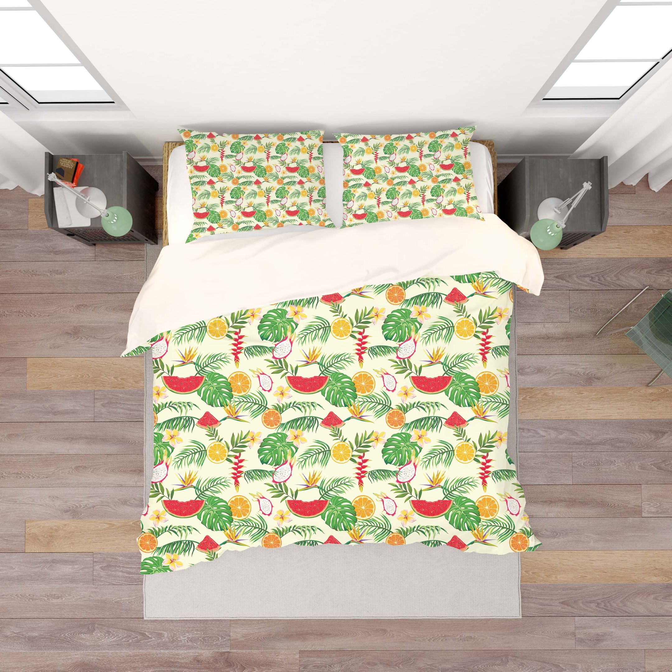 3d Watermelon Orange Dragon Fruit Leaves Bedding Set