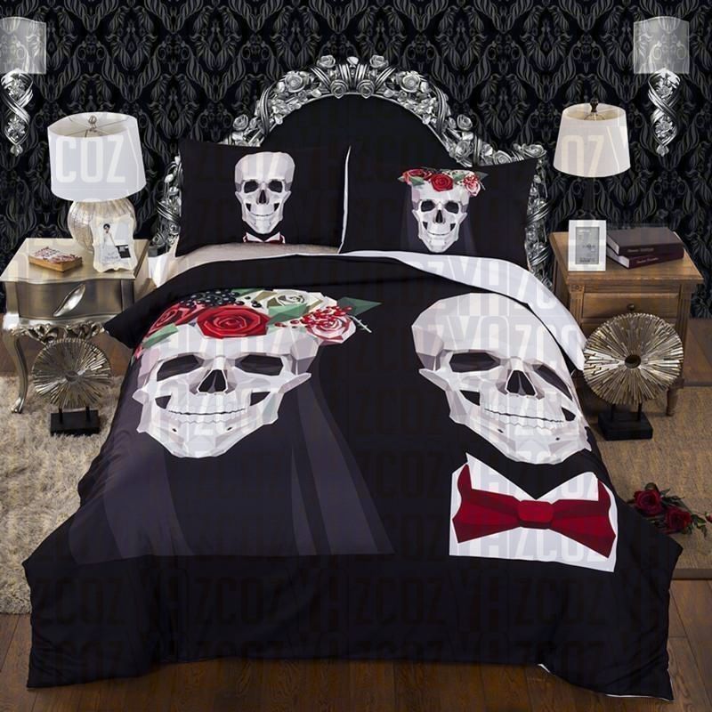 3d Wedding Skull Bedding Set