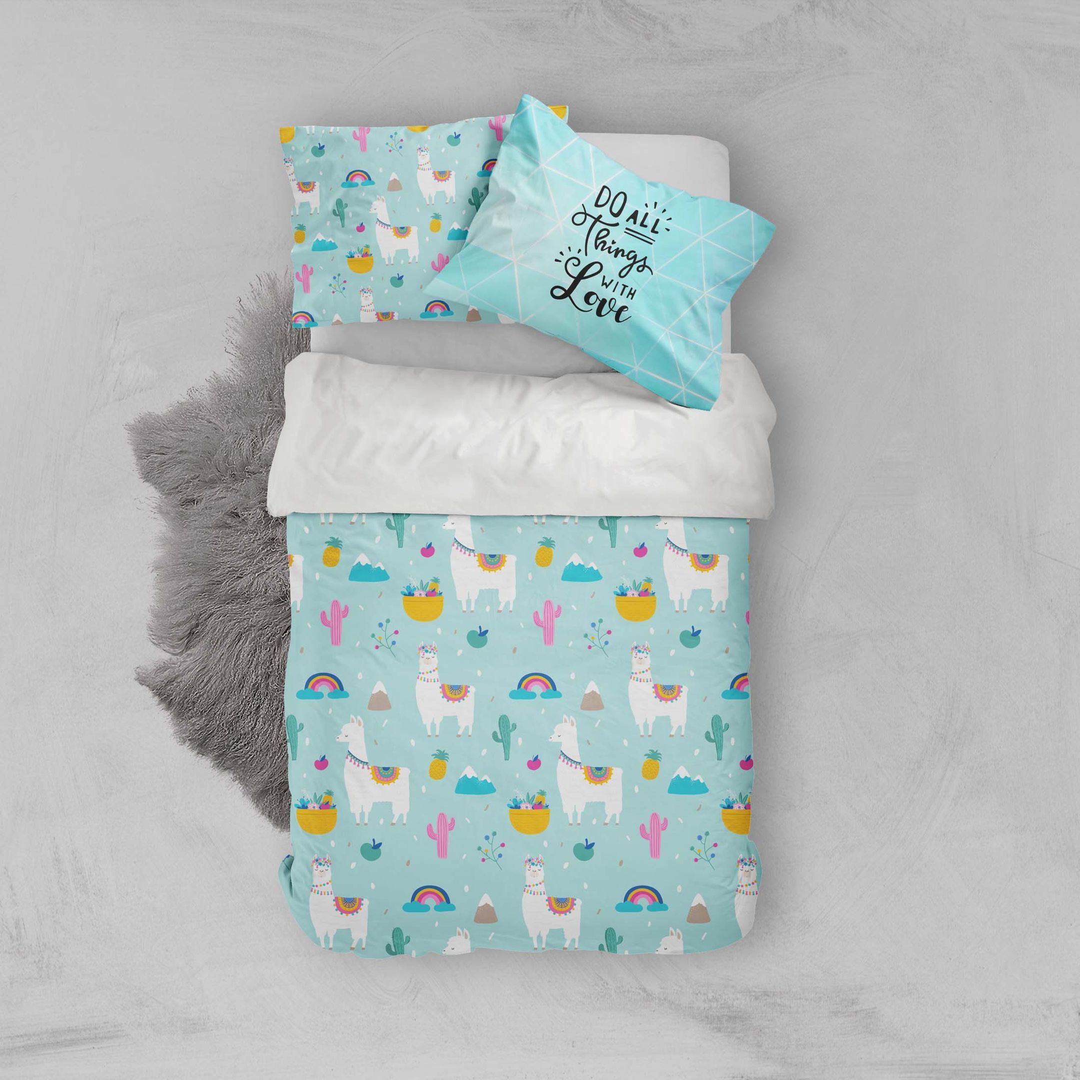 3d White Alpaca Cactus Bedding Set