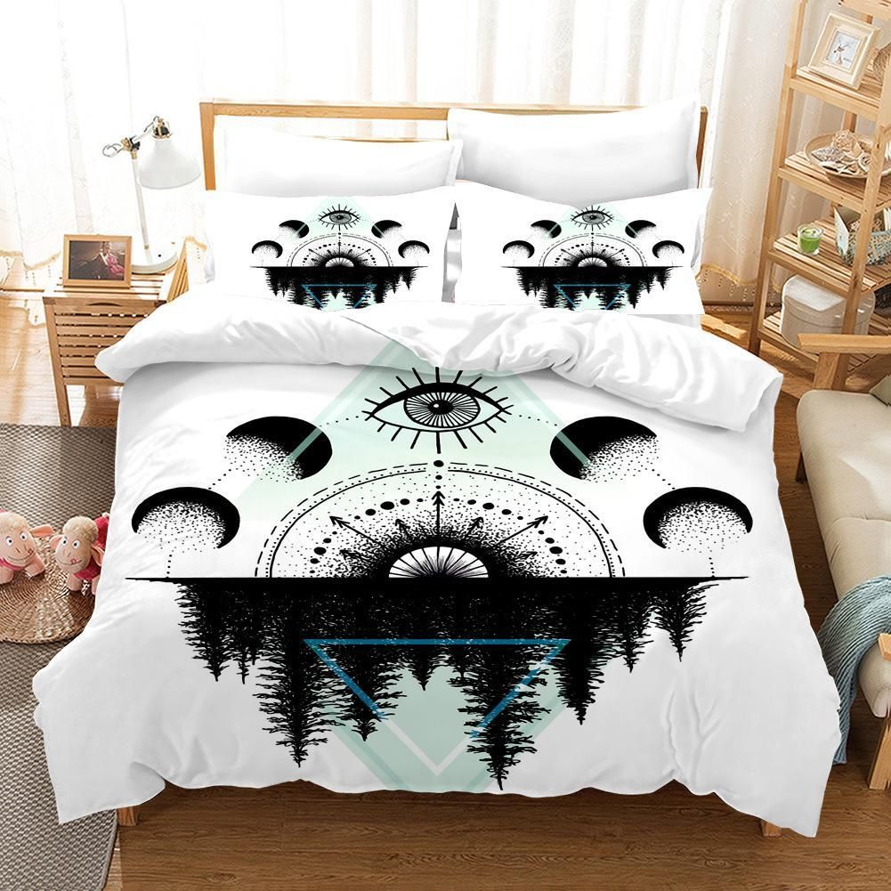 3d White Black Eye Forest Planet Triangle Bedding Set