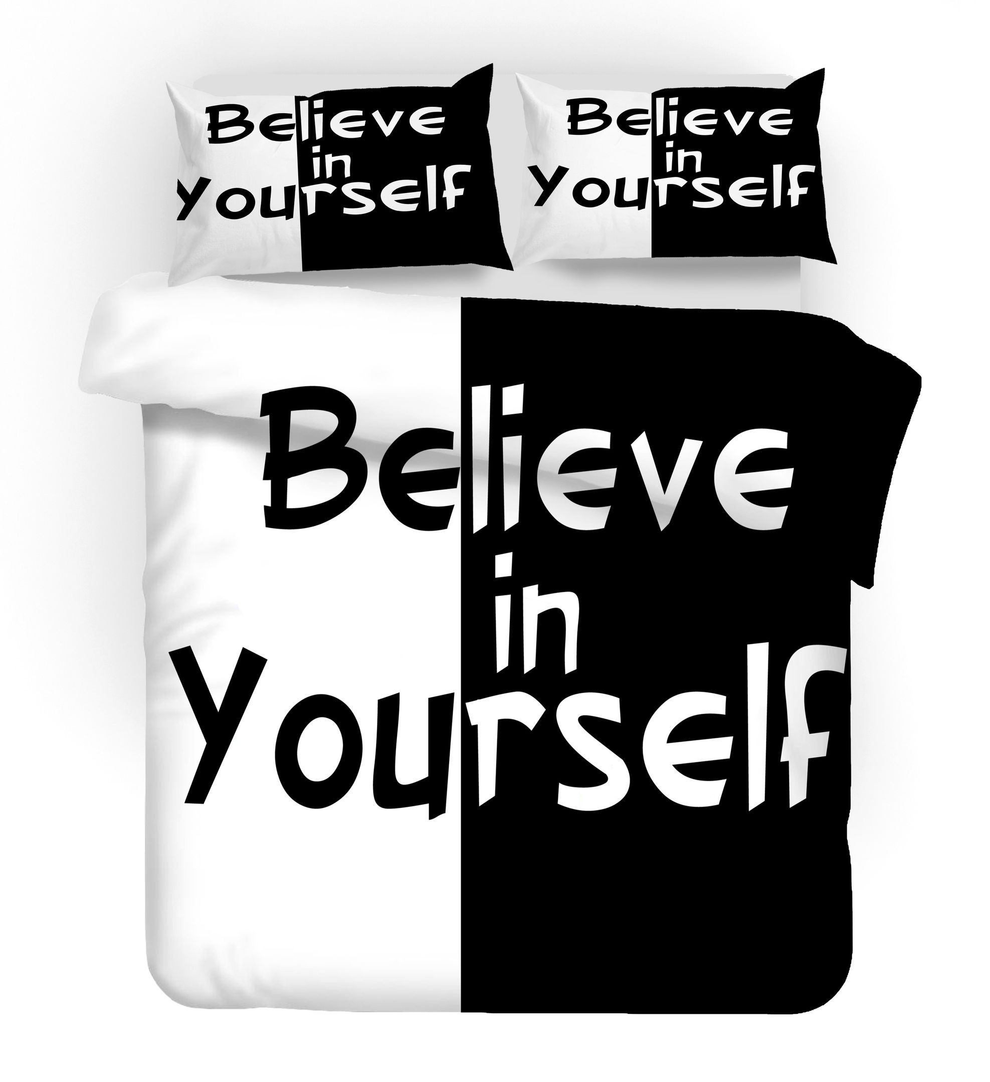 3d White Black Words Believe In Yourself Bedding Set