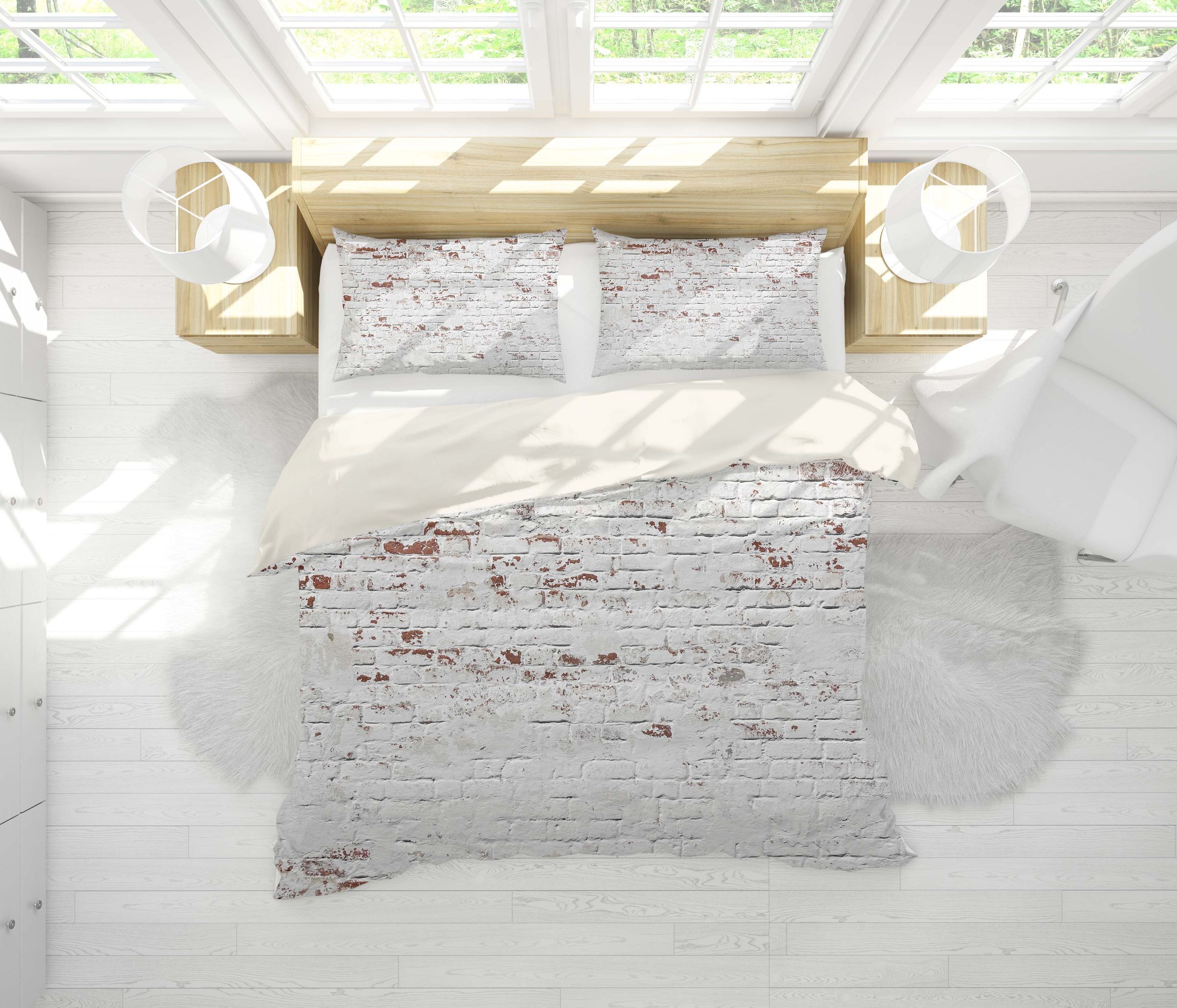 3d White Brick Wall Bedding Set